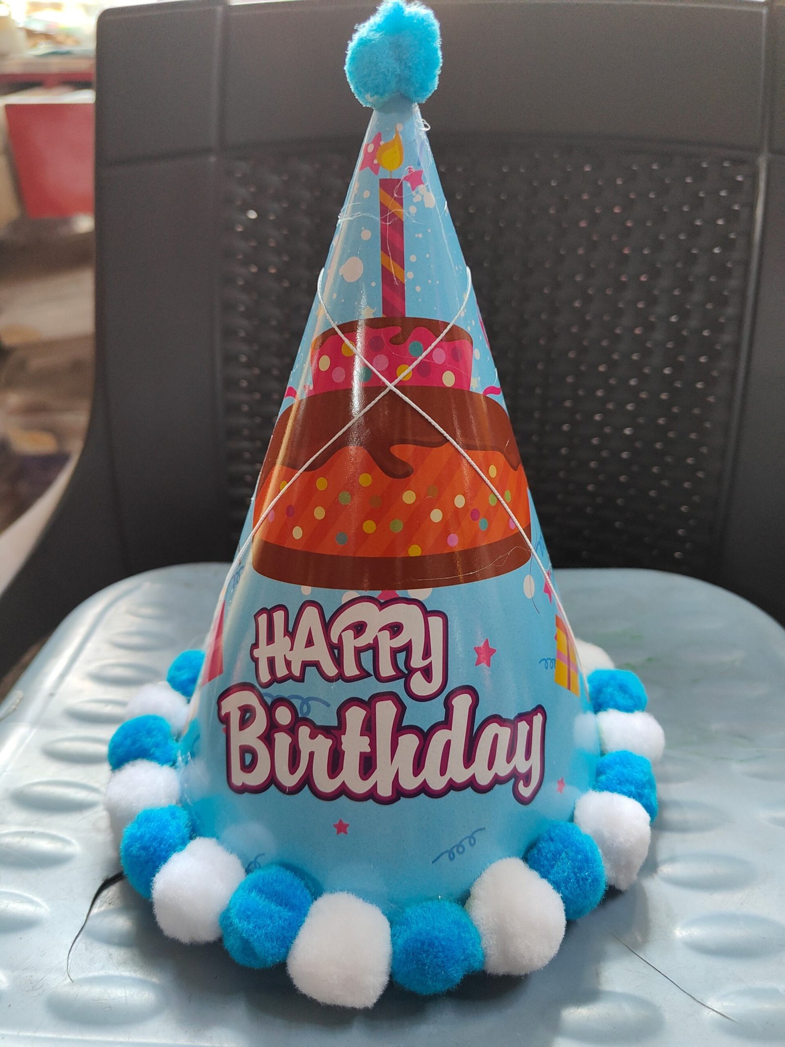 Happy Birthday Party Hats Dots Pattern Paper sky blue